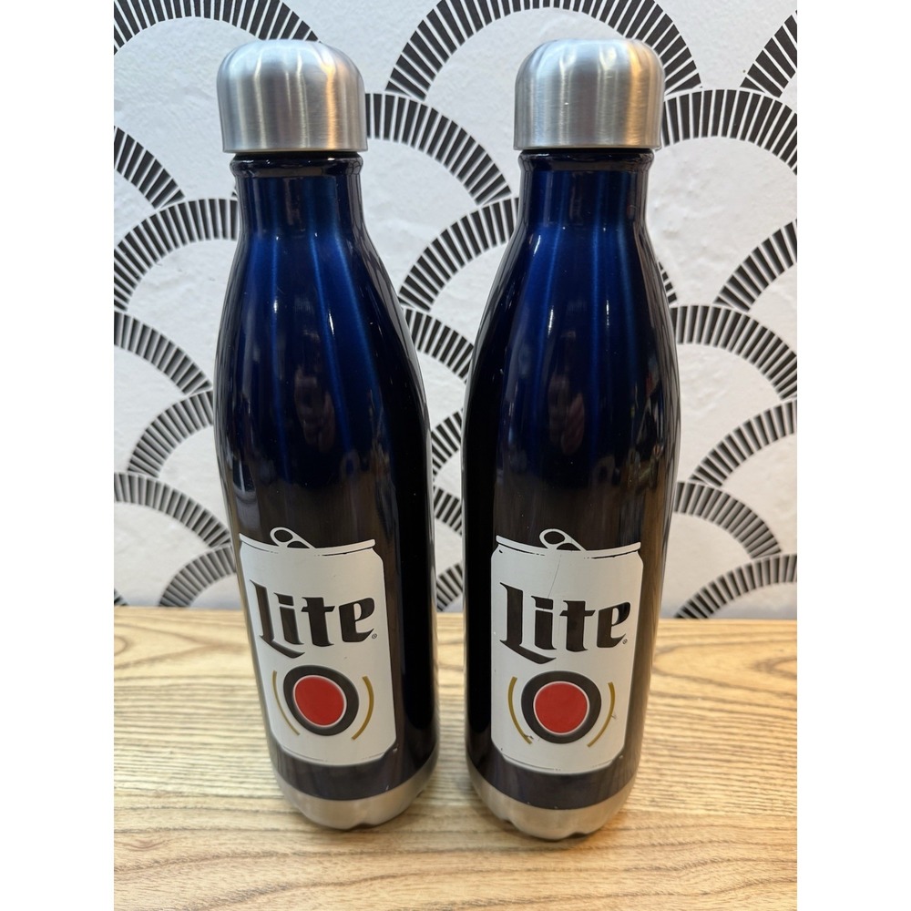 2x‎ Miller Lite Brand 28oz Stainless Steel Drinking Water Bottles Blue Screw Top